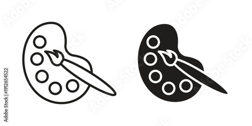 Palette icon in black line style set. logotype designs