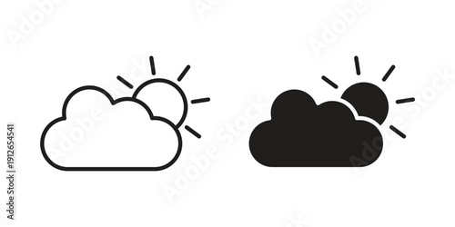 Partially cloudy icon in black line style set. logotype designs