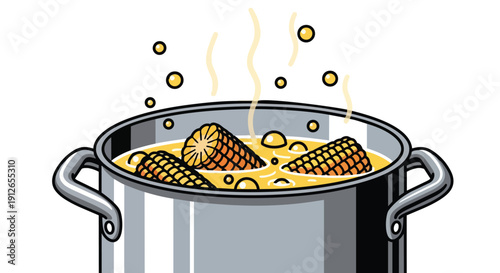 Delicious golden corn ears gently cooking in a bubbling pot, ready for a flavorful feast