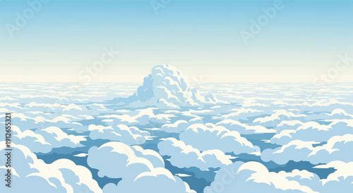 Vast expanse of fluffy clouds beneath a clear sky