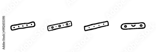 Flute Line Icon Set In Doodle Style. Musical Instrument, Sound Production, And Melody Creation Outline Sketch Collection. Hand Drawn Isolated Vector Illustration