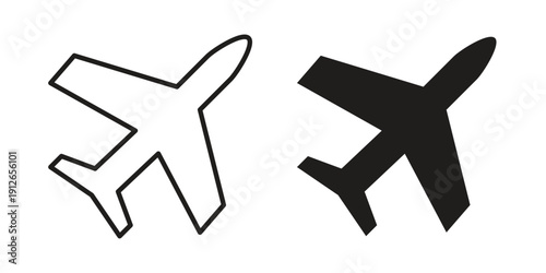 Plane icon in black line style set. logotype designs