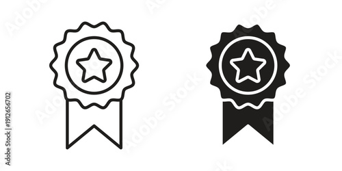Rosette stamp icon in black line style set. logotype designs