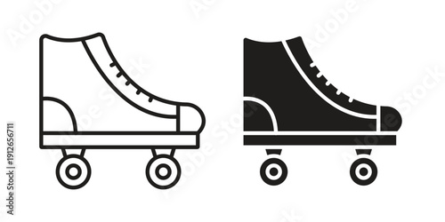 Roller skates icon in black line style set. logotype designs
