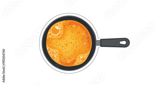 Golden breakfast pancake batter bubbling actively in a non-stick frying pan, depicted from an overhead view, capturing the essence of homemade