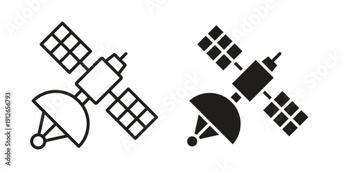 Satellite icon in black line style set. logotype designs