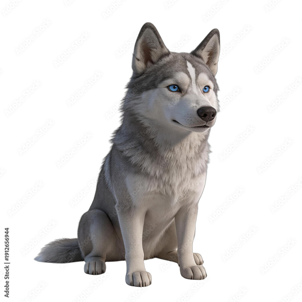 Fototapeta premium Sitting Siberian Husky with Blue Eyes