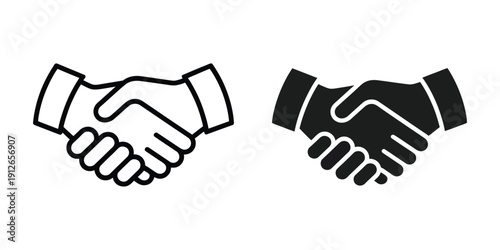 Shake hands icon black white illustration, business and professional agreement symbol