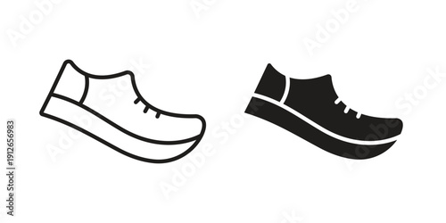 Shoes icon in black line style set. logotype designs
