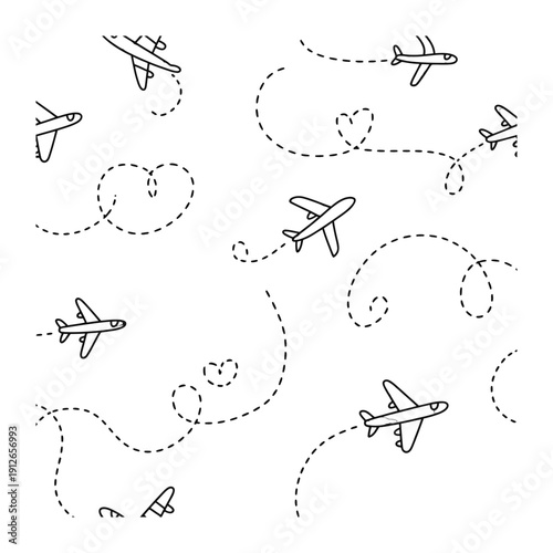 Airplanes in Flight Pattern: A playful pattern of airplanes gracefully soar through the sky, tracing whimsical dotted lines that evoke a sense of freedom and exploration.