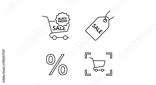 Black Friday Sale Icons: Shopping Cart, Tag, Percent, and Target