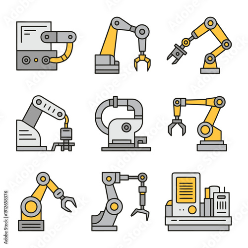 Robotic Arms in Action: A collection of industrial robotic arms at work, showcasing the power of automation and advanced technology in the realm of manufacturing and industry.
