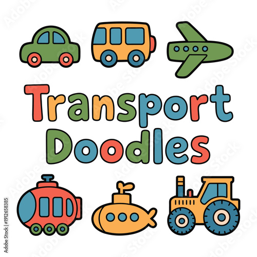 Colorful Transport Doodles: A cheerful collection of vibrant transport doodles, each intricately designed, creating a delightful visual spectacle that sparks creativity and imagination.
