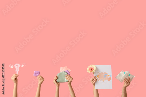 Many female hands with mens...