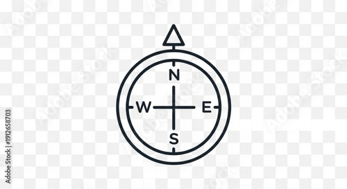 Black compass icon with directional arrows on transparent background for navigation and orientation purposes
