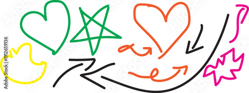Colorful hearts and symbols drawing