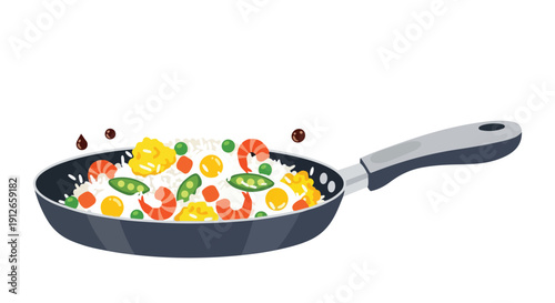 Dynamic stir-fry preparation in a hot pan, showcasing colorful ingredients for a delicious meal cooking process