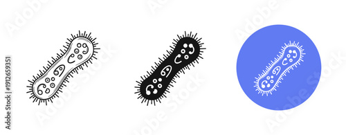 Bacteria icon set: outline, solid, and color variants for medical use