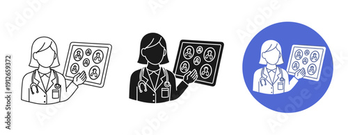 Medical profession diversity: female doctors examining lung x-rays