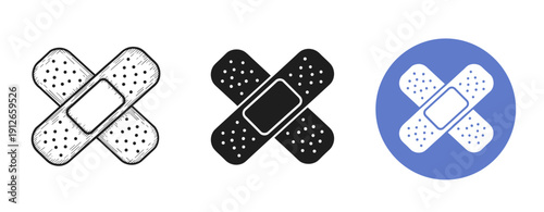 Set of three crossed bandage designs in black, white, and blue