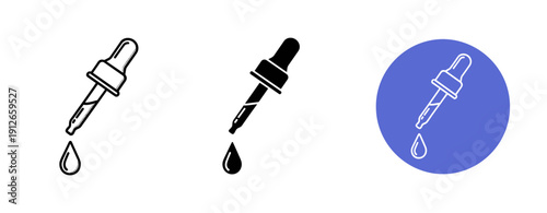 Black and white dropper icons with blue circular background