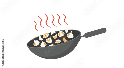 Sizzling garlic cloves release aromatic essence in a hot pan, preparing for culinary delight