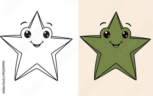 Happy cartoon star with smiling face and big eyes