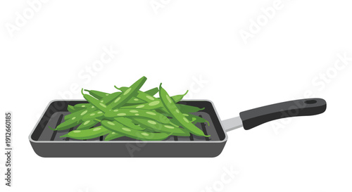 Vibrant green snap peas artfully placed within a sleek dark grill pan signifying healthy cooking fresh ingredients and delicious gourmet culinary