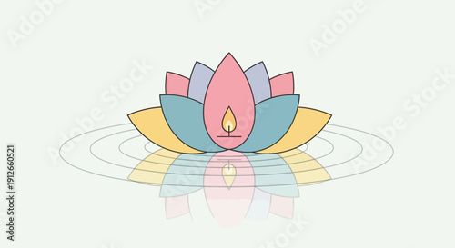 Lotus flower with candle flame on water, symbolizing peace and meditation