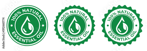 100% Natural Essential Oil Badge Set – Green Organic Quality Seal Icons