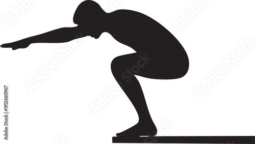 Person in diving position about to jump silhouette isolated on white background minimalist swimming preparation and taking the plunge illustration