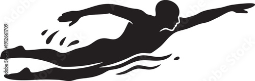 Person in a swimming stroke motion silhouette isolated on white background minimalist swimming and water sports athlete illustration