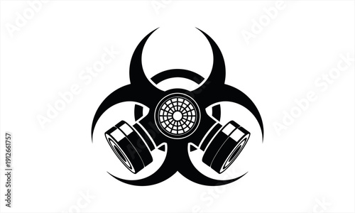 Biohazard symbol combined with gas mask illustration.