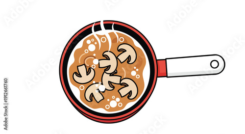 Sizzling pan of rich mushroom sauce bubbling with fresh fungi slices, a delightful culinary journey begins