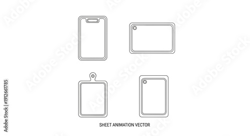 Set of four cutting board outlines, different shapes and sizes, isolated on white background