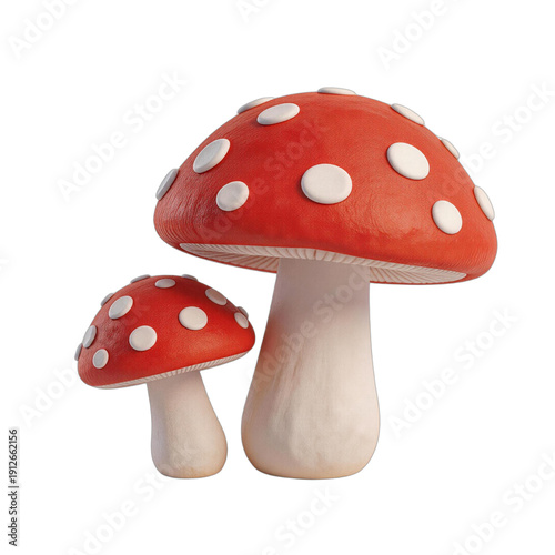 Two Red Toadstools with White Spots