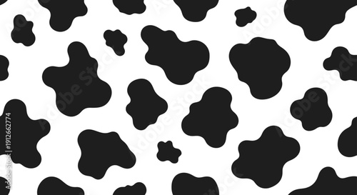 seamless black and white cow print pattern texture a classic dairy animal spots background graphic for branding and design.