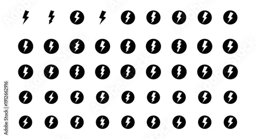 stylized lightning bolt icons and thunderbolt symbols representing electricity power and energy ideal for technology apps and digital design.