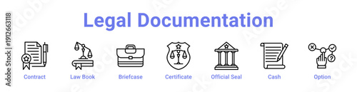 Legal Documentation Icon Banner Line Art