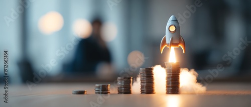 Rocket launch signifies financial growth concept.