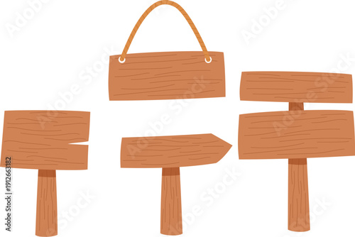 Hand drawn blank wooden sign for information, Outdoor wood board, Empty wooden blank sign with robe illustration