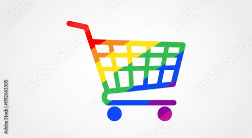 Multicolored shopping cart icon with rainbow colors on white background for e commerce and retail concepts