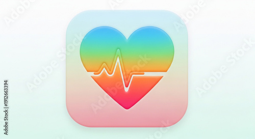 Heart rate icon with colorful gradient and ecg line on white background symbolizing health and wellness