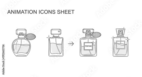 Perfume Bottle Animation Icons Sheet: Transformation and Sparkle