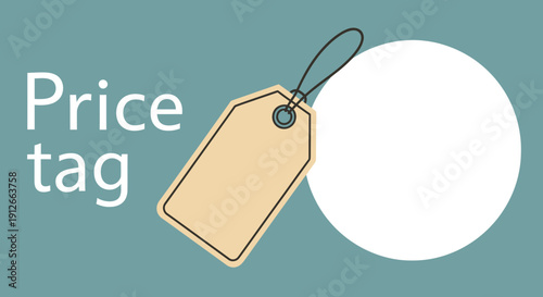 Price Tag Icon with Circle on Teal Background - Business and Retail Concept