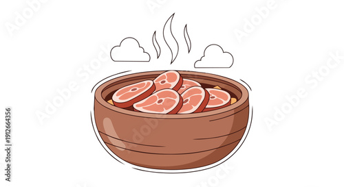 Traditional hot pot preparation with fresh raw meat slices creating an inviting culinary scene illustration