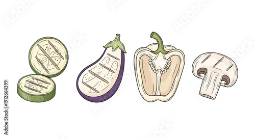 Grilled Zucchini, Eggplant, Bell Pepper, and Mushroom Slices - Healthy Food