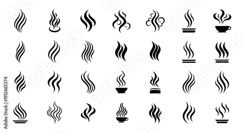 vector icons of steam and smoke with rising hot vapor from food and drinks for graphic design web apps and aroma.