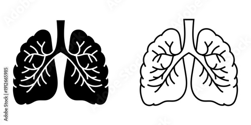 Human Lungs Silhouette Icon Respiratory System Medical Anatomy Illustration