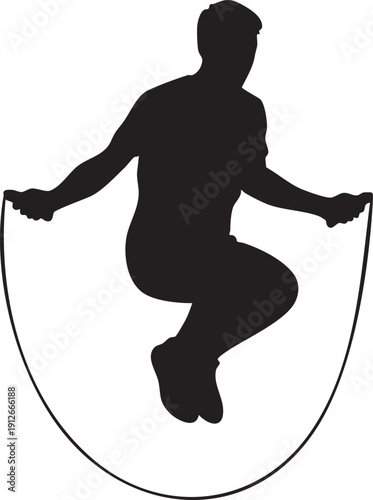 Person jumping over a rope silhouette isolated on white background minimalist dynamic action fitness and skipping exercise illustration